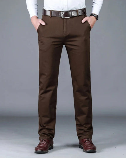 Classic Men's High-Waist Stretch Cotton Straight Trousers