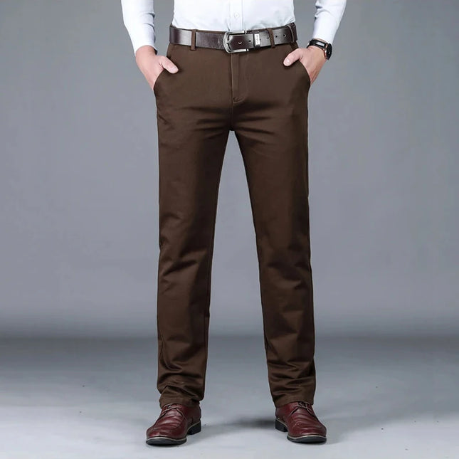 Classic Men's High-Waist Stretch Cotton Straight Trousers