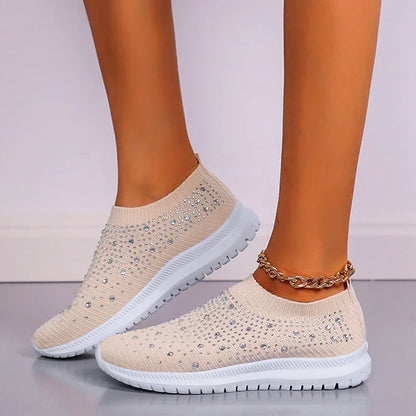 Women's Rhinestone Glitter Mesh Slip On Sneakers
