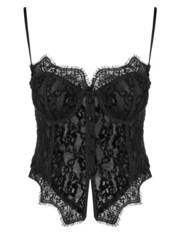 Women's Elegant Sheer Lace Camisole with Sleeveless Fishbone Design