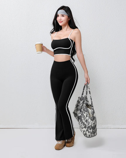 Women's Two-Piece Flare Pants and Bra Set with Elastic Waist and Hip-Lifting Design