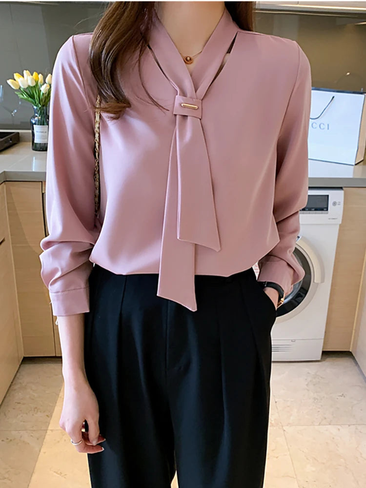 Women's Long Sleeve Chiffon Blouse Shirt