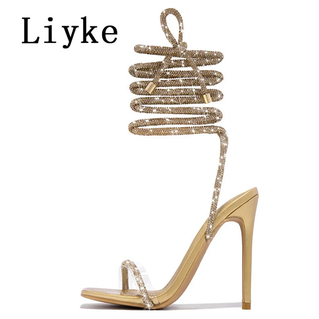 Women's Gold Padlock High Heels - Thin Strap Stiletto Footwear