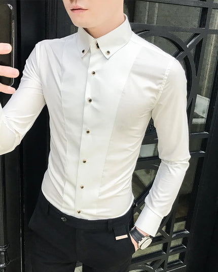 Luxury Men's Long Sleeve Shirt - Elegant Slim Fit Dress Shirts for Men