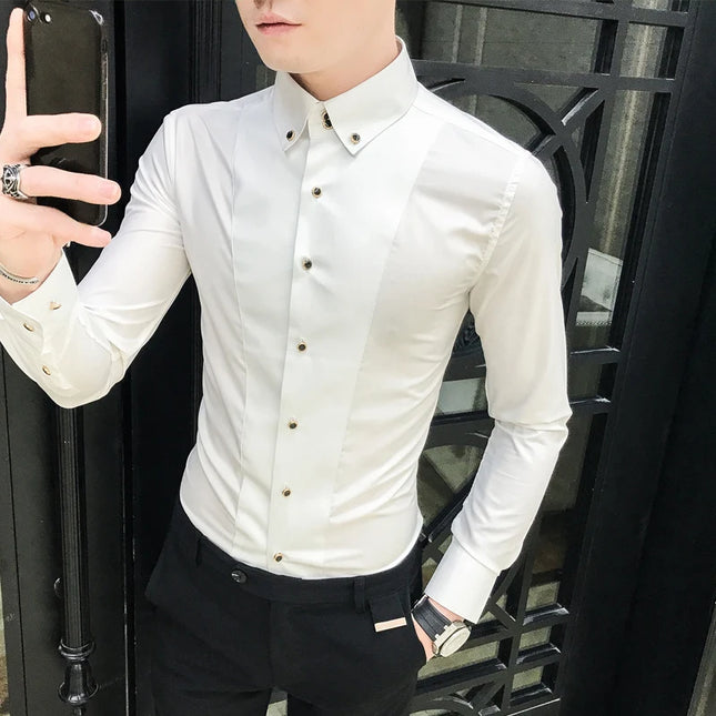 Luxury Men's Long Sleeve Shirt - Elegant Slim Fit Dress Shirts for Men