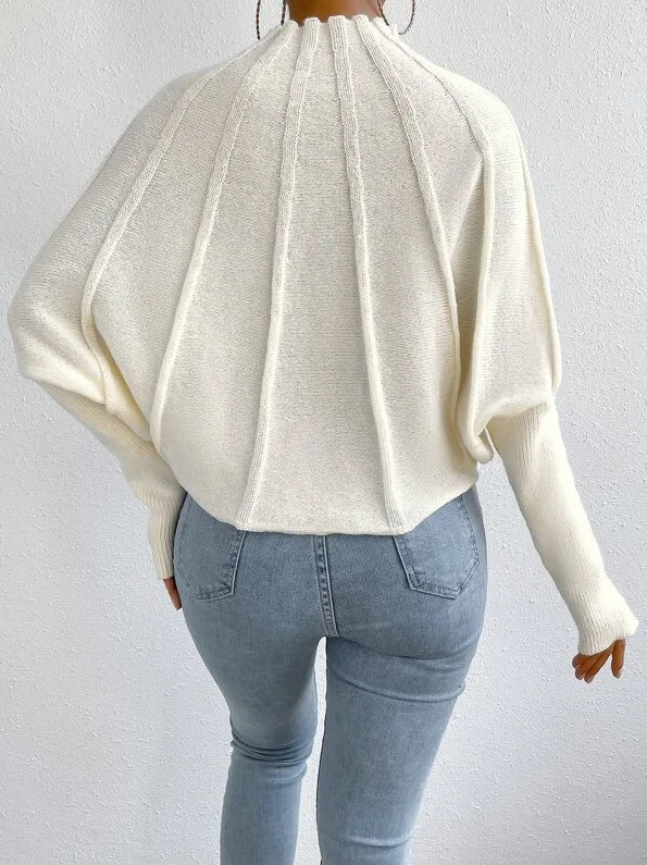 Knit Pullover Sweater with Batwing Sleeves for Women