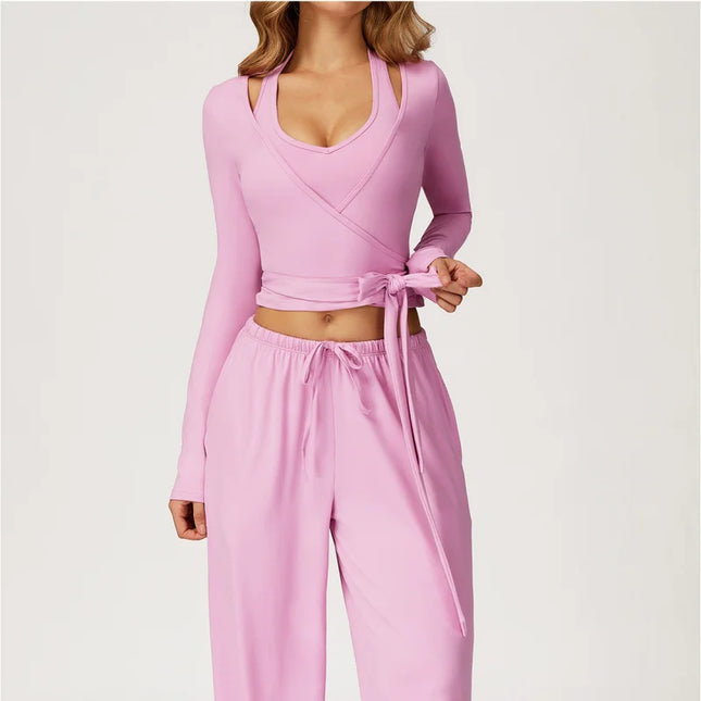 Women's 2/3 Pieces Quick-Dry Vest/Cropped Top and Drawstring Pants Set