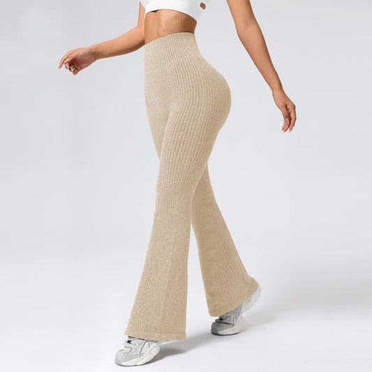 Women's High-Waisted Breathable Flared Trousers - Athleisure Fitness Pants with Stretch