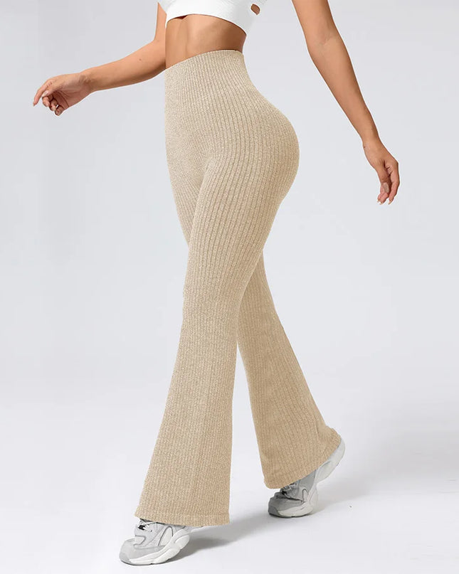 Women's High-Waisted Breathable Flared Trousers - Athleisure Fitness Pants with Stretch