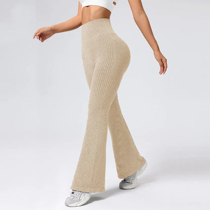 Women's High-Waisted Breathable Flared Trousers - Athleisure Fitness Pants with Stretch