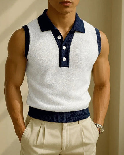 Incerun Men's Casual Tank Top with Patchwork Lapel and Button Detail