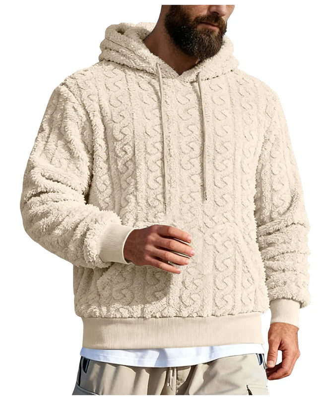Men's Vintage Jacquard Textured Fleece Hoodie Sweater