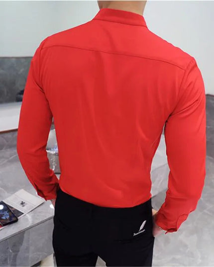 Slim Fit Long Sleeve Stand Collar Shirt for Men - Various Colors
