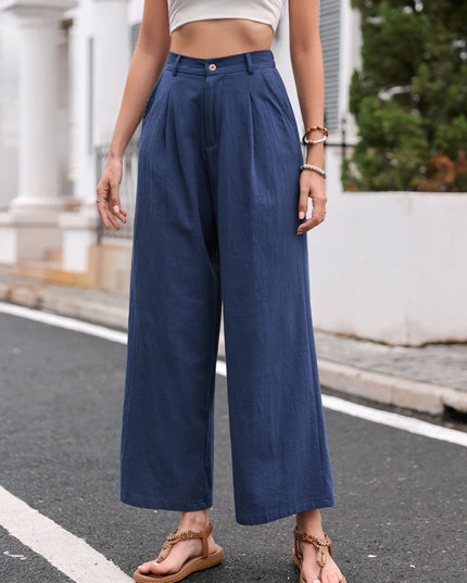 Chic Women's Linen Wide-Leg Pants with High Waist