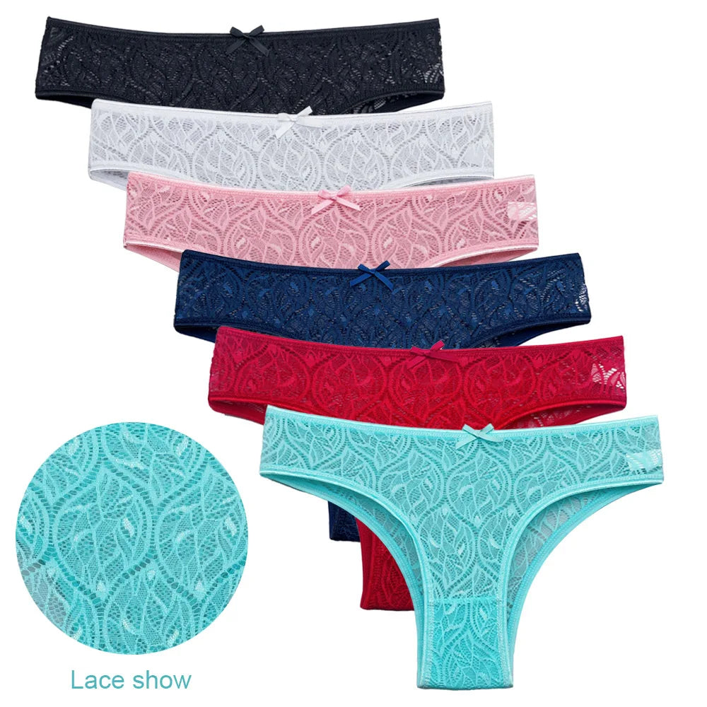 5-Piece Women's Lace Briefs Set - Transparent Low-Rise Panties