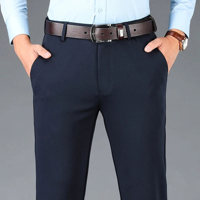 Men's Stretch Business Suit Pants - Straight-Leg Design for Comfort and Style