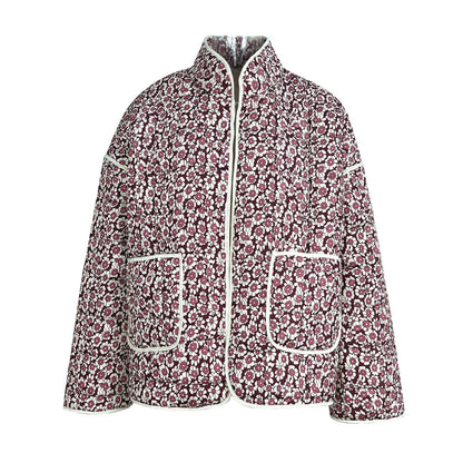 Women's Floral Print Lightweight Padded Quilted Cardigan Jacket