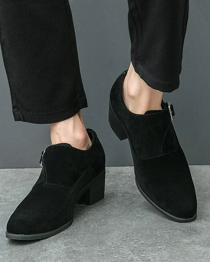 Men's 6CM Height-Boosting Platform Shoes with Pointed Toe and Buckle Decoration