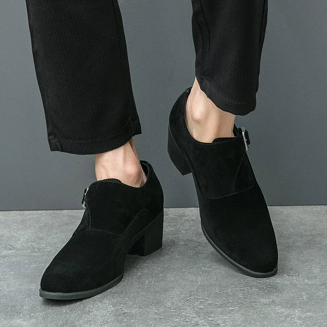 Men's 6CM Height-Boosting Platform Shoes with Pointed Toe and Buckle Decoration