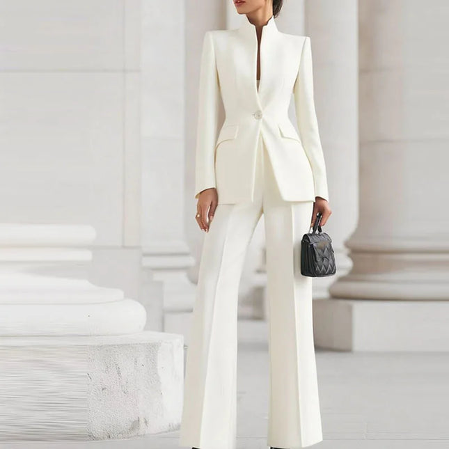 Elegant Women's 2-Piece Slim Blazer and Trousers Set - Sophisticated Full Sleeve Business Suit for Women