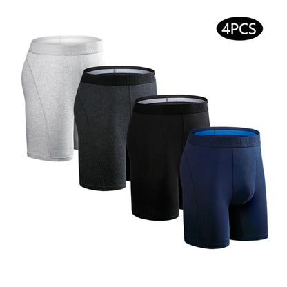 Men's Cotton Long Boxers – Set of 4 Trunks, Comfortable & Breathable Underwear