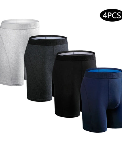 Men's Cotton Long Boxers – Set of 4 Trunks, Comfortable & Breathable Underwear