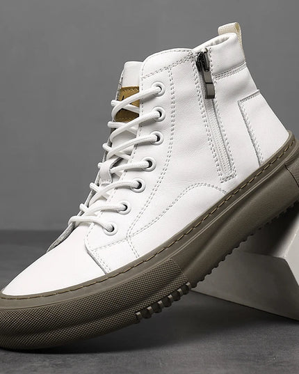 Men's Breathable High-Top Sneakers with Lace-Up Design and Side Zipper