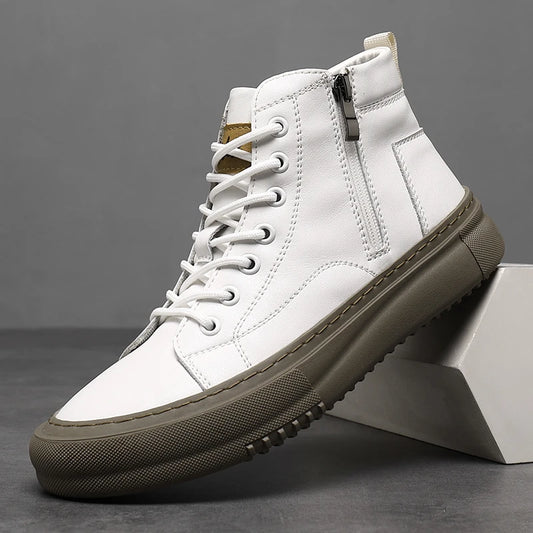 Men's Breathable High-Top Sneakers with Lace-Up Design and Side Zipper