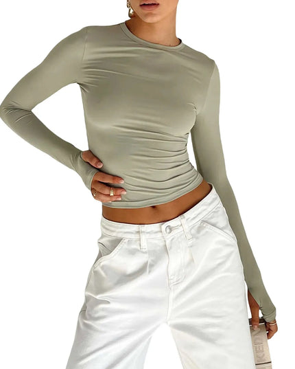 Women's Long Sleeve Slim Fit Top with Thumb Holes - Various Colors