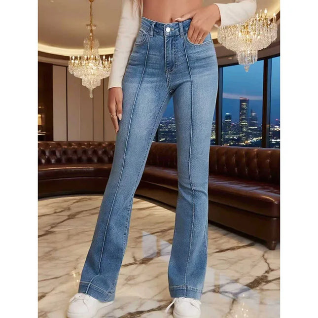 Women's Mid-Waist Slim Fit Stretch Bootcut Flared Skinny Jeans