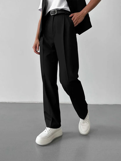 Slim Fit High Waist Straight Leg Women's Trousers