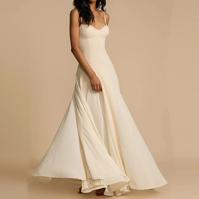 Women's Casual Pleated Long Dress - Elegant Slim Fit Maxi Dress for Women
