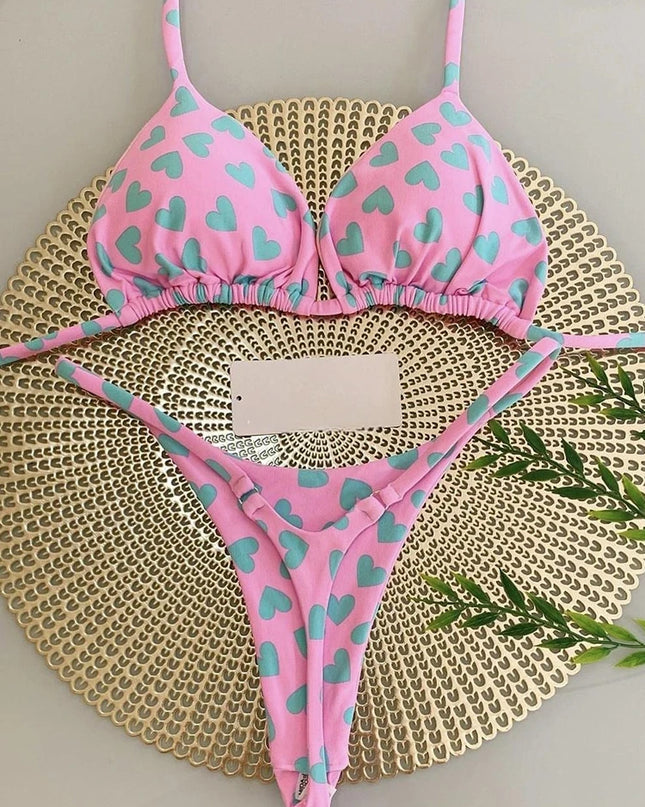 Women Leopard Print  Thong Swimsuit Two Pieces Bikini