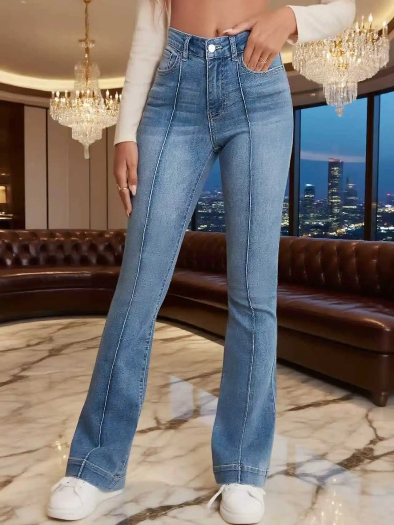 Stretch Women's Flared Jeans with Seam Detail