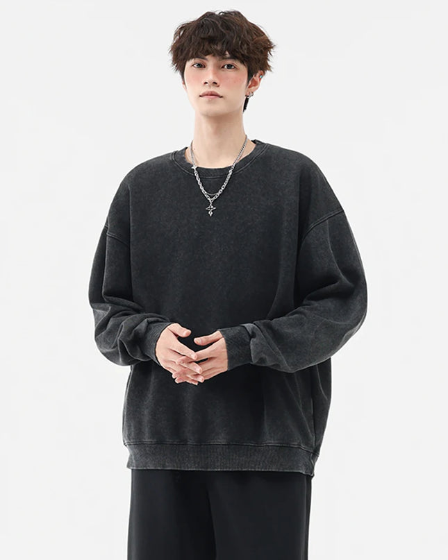 Men's Washed Faded O-Neck Knit Sweater - Oversized Fit