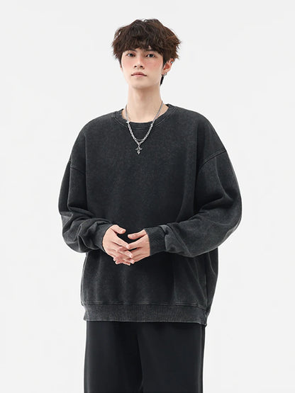 Men's Washed Faded O-Neck Knit Sweater - Oversized Fit