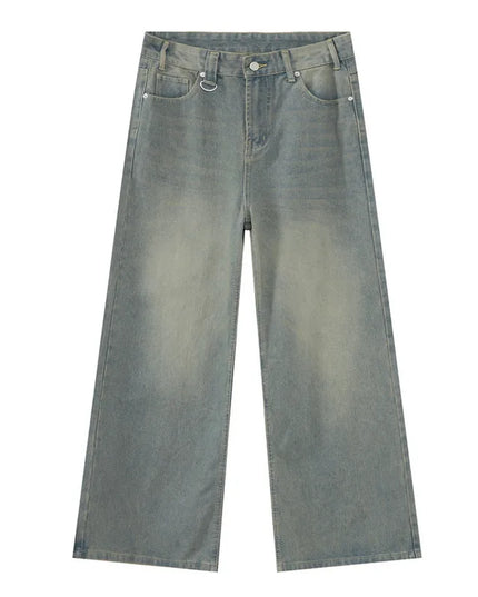 EFB Men's Gradient Washed Straight Leg Denim Pants with Metal Ring Design
