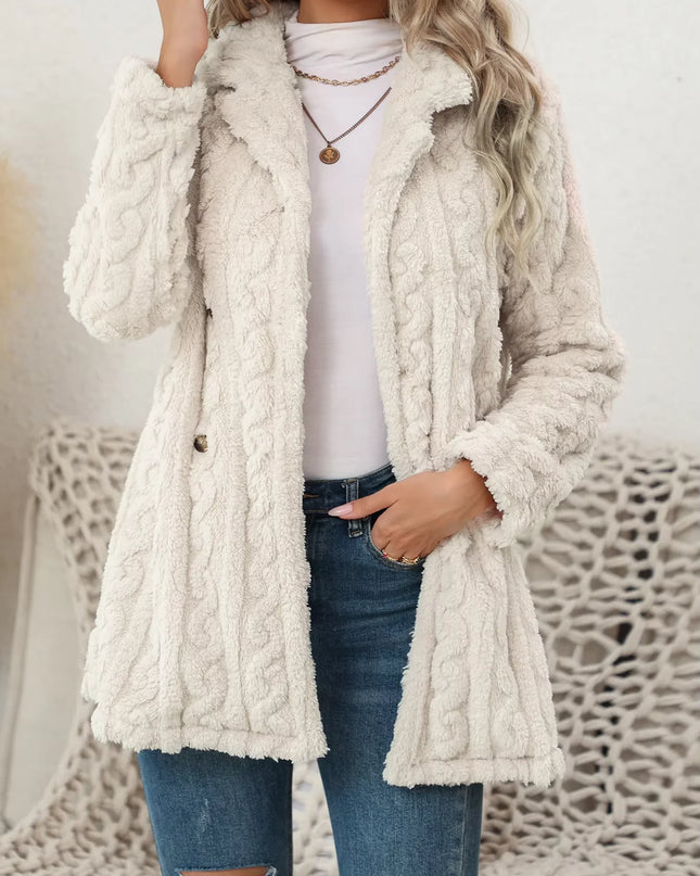 Women's Cable Knit Plush Long Button-Front Jacket