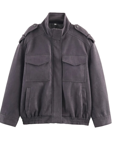 Women's Faux Suede Zipper Jacket - Loose Fit, Chic and Stylish