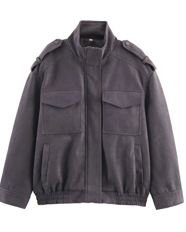 Women's Faux Suede Zipper Jacket - Loose Fit, Chic and Stylish