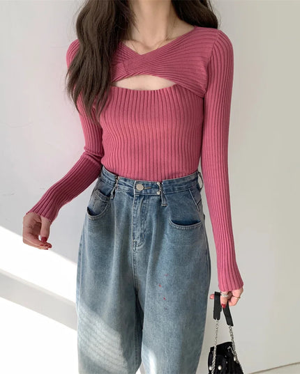 Women's Slim Fit Sweater - Chic Long-Sleeve Knitted Pullover