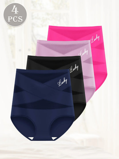4-Pack Women's High-Waist Mesh Contrast Briefs, Breathable and Stretchy