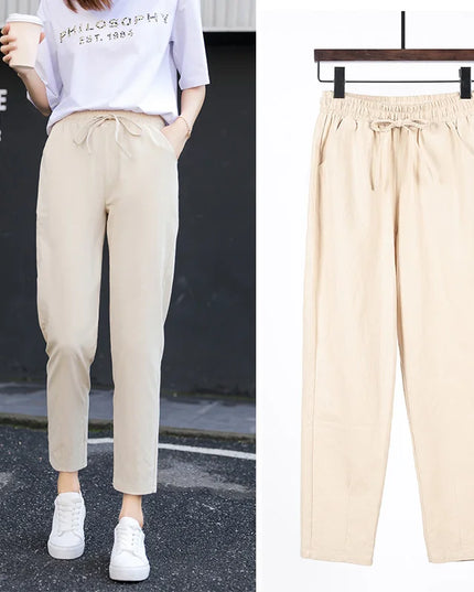 Women’s Cotton Linen Harem Pants – Elastic Waist - Various Colors