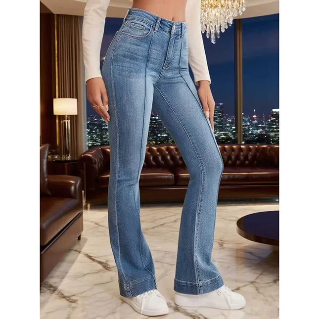 Women's Mid-Waist Slim Fit Stretch Bootcut Flared Skinny Jeans