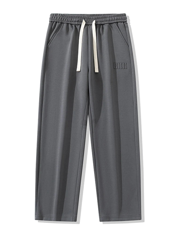 Men's Cotton Wide Leg Sweatpants with Drawstring & Letter Print – Comfortable Straight Fit Joggers