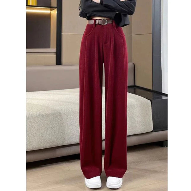 Women's Chic High Waist Straight Leg Trousers - Slim Fit Elegant Pants for Women