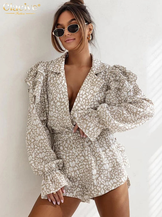 Clacive Women's Loose Long Sleeve Shirt & High Waist Shorts Set - 2 Piece Outfit