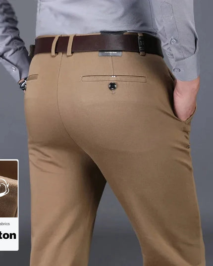 Classic Men's High-Waist Stretch Cotton Straight Trousers