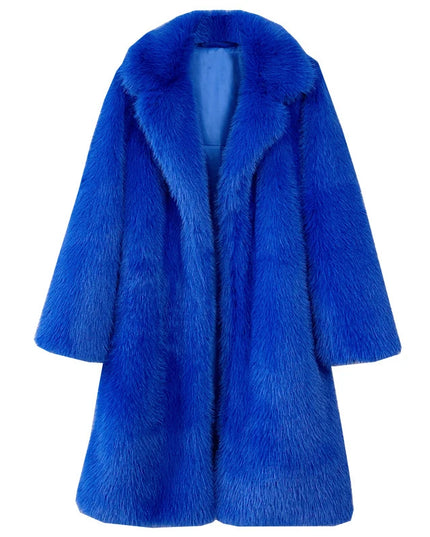 Women's Faux Fur Coat – Mid-Length Warm Trench Coat for Women