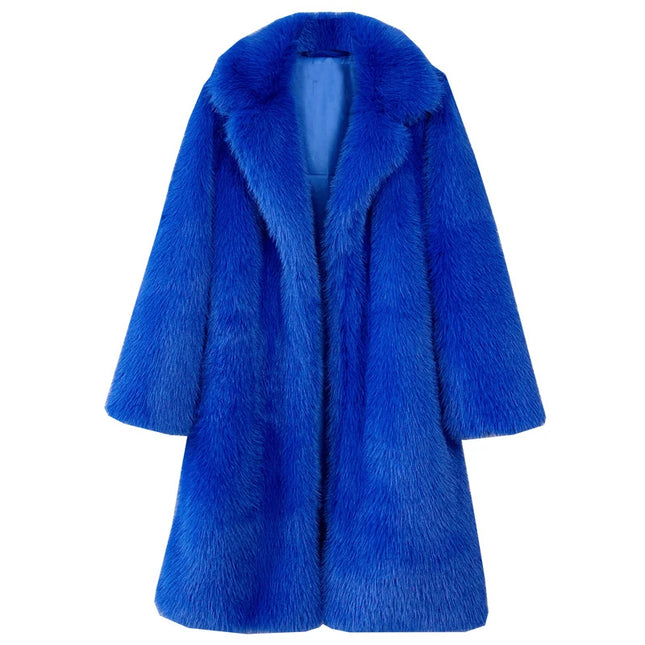 Women's Faux Fur Coat – Mid-Length Warm Trench Coat for Women
